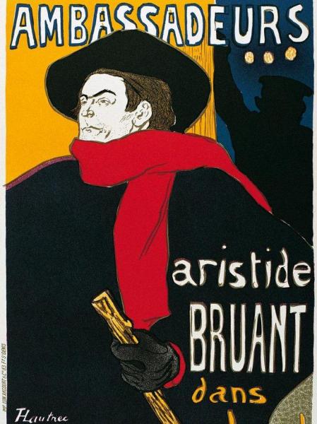Ambassadeurs, Aristide Bruant dans son cabaret, H. de Toulouse-Lautrec, Lithographie, 1891 ©François Pons, Musée Toulouse-Lautrec, Albi, Tarn, France